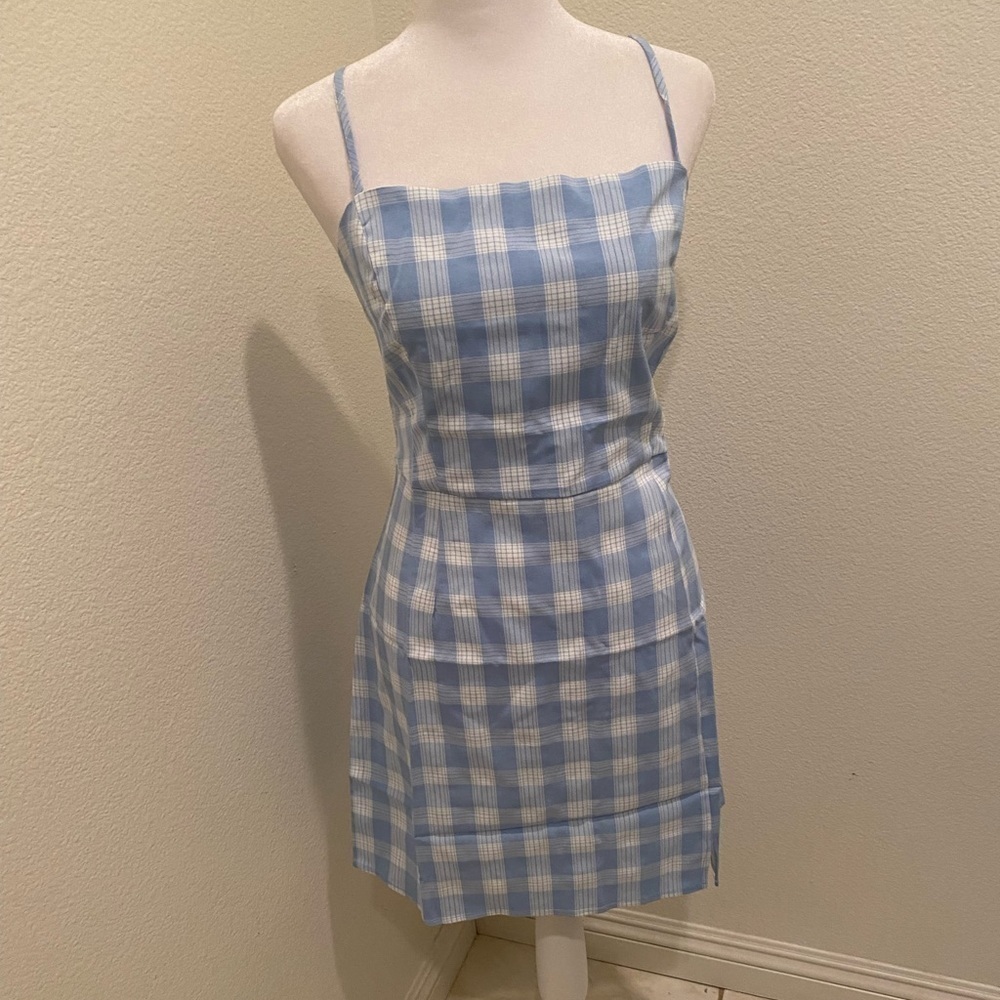 NWT WOMENS LARGE L BP BLUE WHITE LOLA PLAID DRESS - Picture 1 of 7